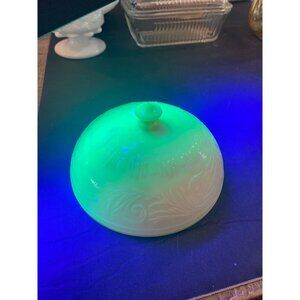 Cremex Brand Round Butter Lid Glows from Uranium Custard Glass